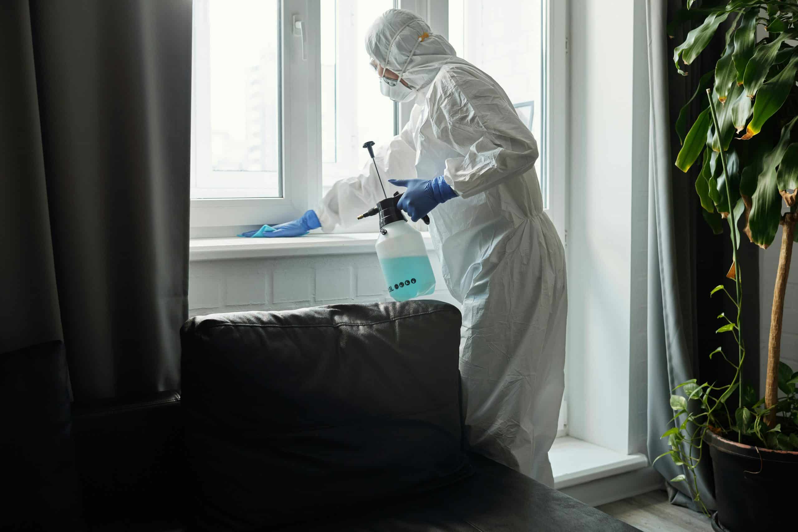 an expert cleaning up a biohazard